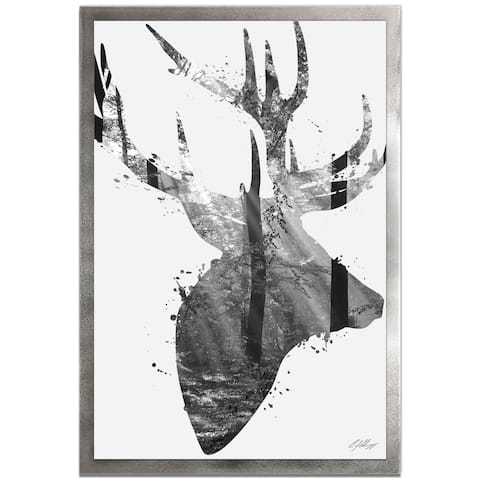 Adam Schwoeppe 'Forest Deer Gray' 22in x 32in Animal Silhouette on White Metal
