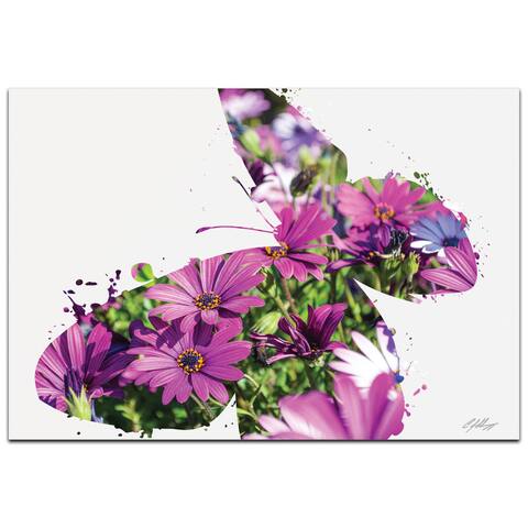 Adam Schwoeppe 'Butterfly Flowers' 32in x 22in Animal Silhouette on White Metal