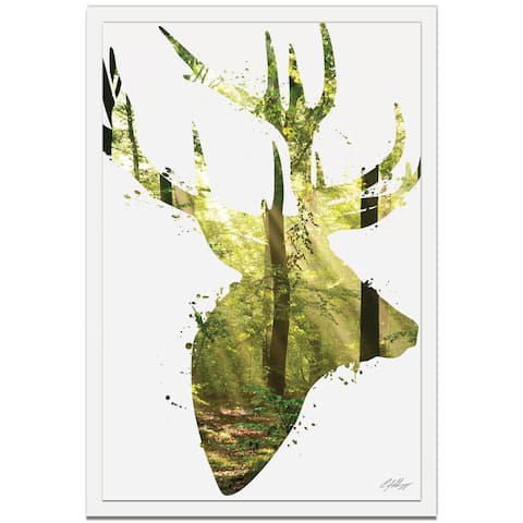 Adam Schwoeppe 'Forest Deer' 22in x 32in Animal Silhouette on White Metal
