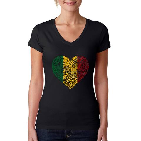 Los Angeles Pop Art Women's V-Neck One Love Heart T-Shirt