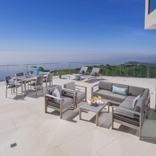 Cape Coral Outdoor 15-piece Entertainment Seating Set with Cushions by Christopher Knight Home