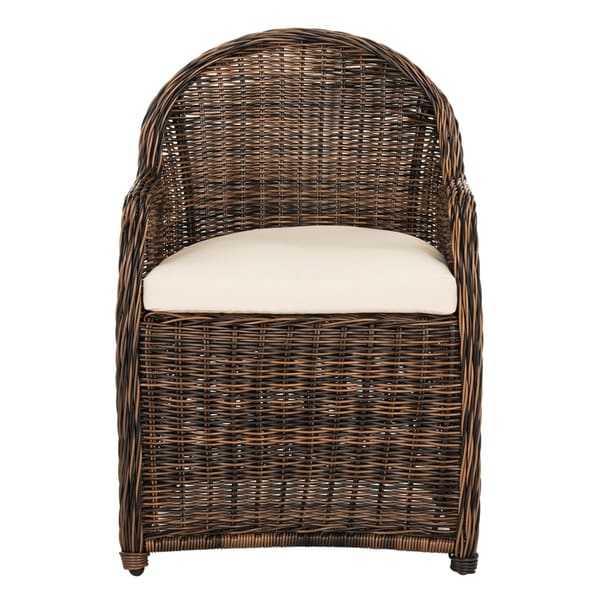 Safavieh Newton Brown/Beige Wicker Arm Chair with Cushion