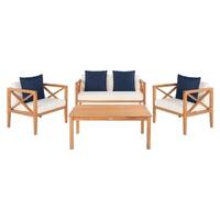 Safavieh Outdoor Living Nunzio White/Navy 4 Pc Set With Accent Pillows