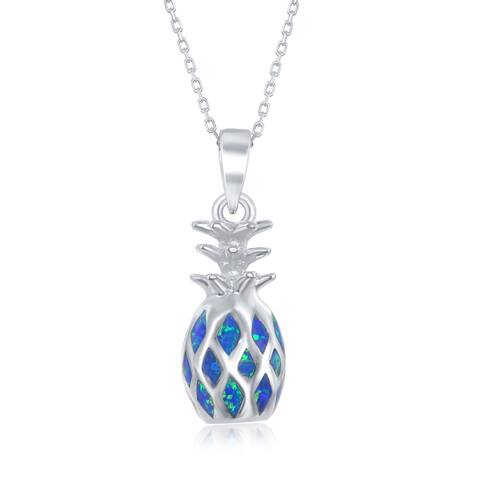 La Preciosa Sterling Silver Created Blue Opal 3D Hawaiian Pineapple Pendant 18" Necklace