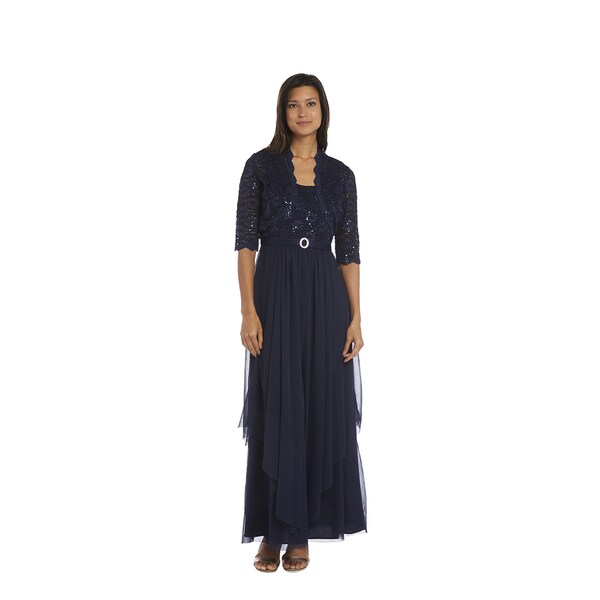 R & M Richards Women's Navy Blue Lace Jacket Dress