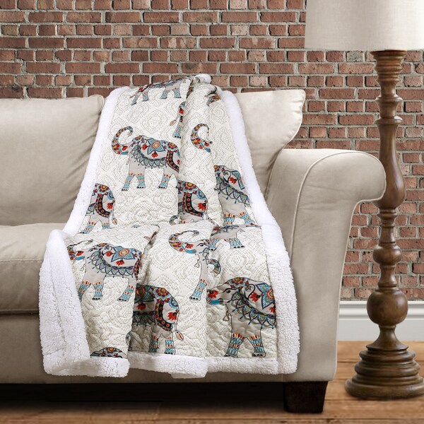 Lush Decor Hati Elephants Sherpa Throw On Sale Bed Bath