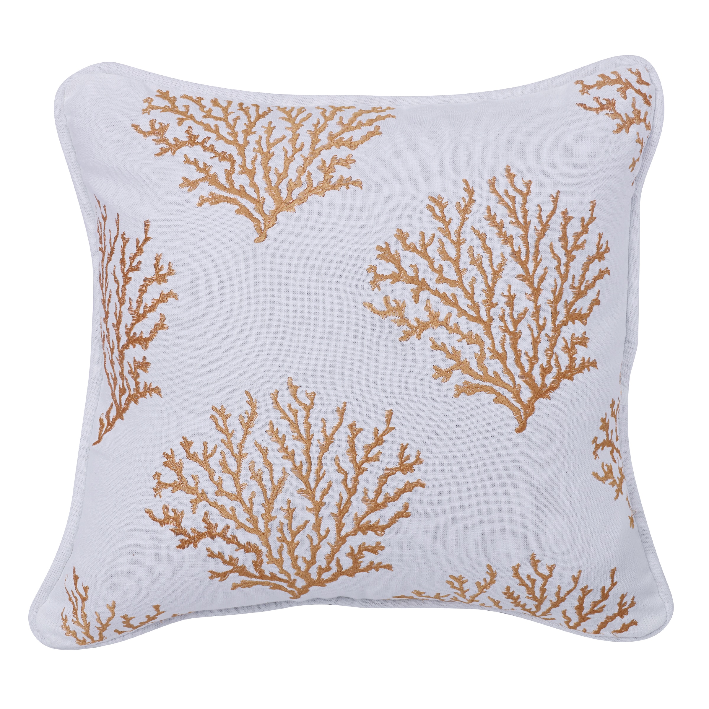 HiEnd Accents Saffron Colored Embroidered CoralThrow Pillow 18 X 18