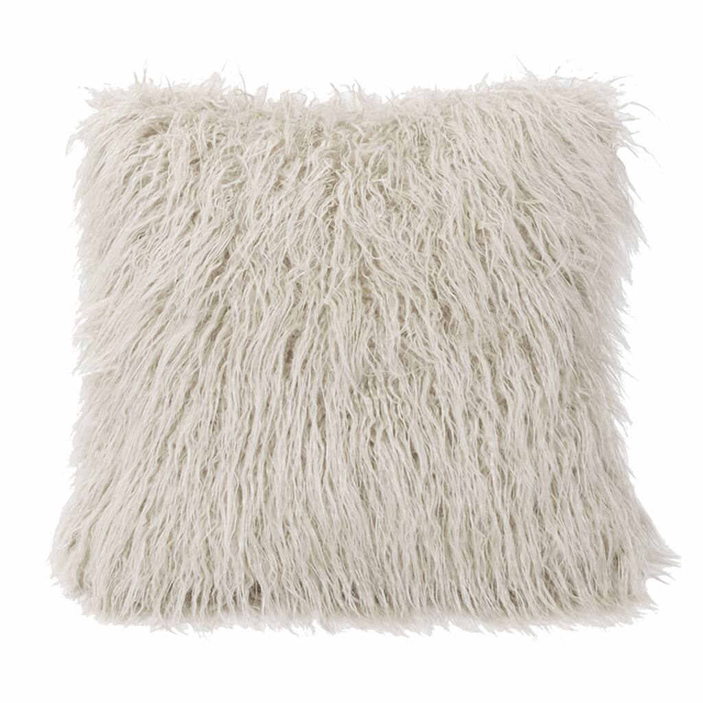 HiEnd Accents Mongolian White Faux Fur 18-inch x 18-inch Throw Pillow
