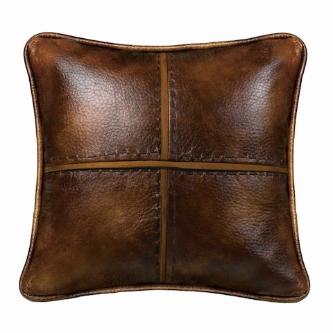 HiEnd Accents Cross Stitched Brown Faux Leather 18-inch Square Throw Pillow