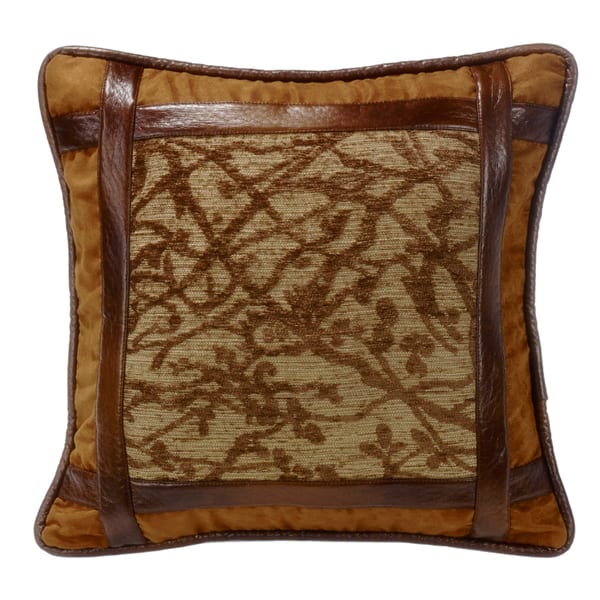 Paseo Road by HiEnd Accents Highland Lodge Olive Brown Jacquard Rustic Cabin Faux Leather Throw Pillow, 18"x18"