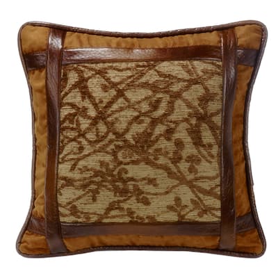 Paseo Road by HiEnd Accents Highland Lodge Olive Brown Jacquard Rustic Cabin Faux Leather Throw Pillow, 18"x18"