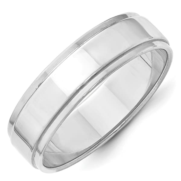 Solid 10k White Gold 6mm Flat with Step Edge Wedding Band Solid 10k White Gold 6mm Flat with Step Edge Wedding Band