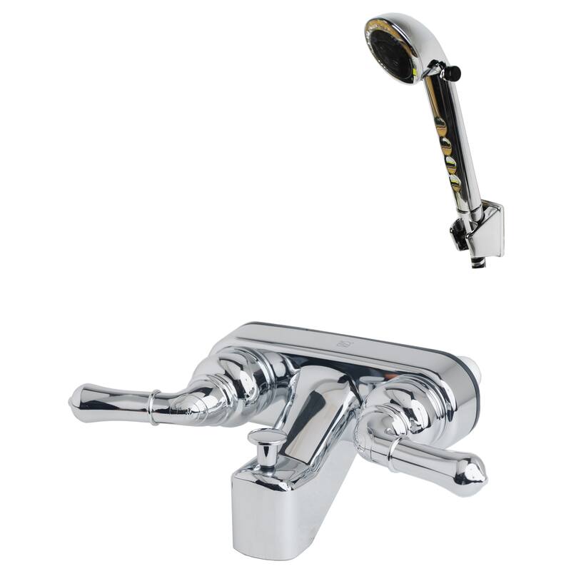 Builders Shoppe RV/Motorhome Replacement Tub Shower Faucet Valve Diverter with Matching Hand Held Shower Set - Silver Finish/Chrome Finish
