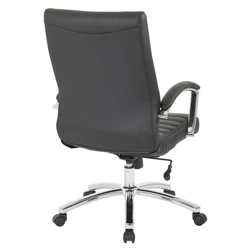 Work Smart Black Faux-leather Executive Mid-back Chair with Padded Arms and Chrome-finished Base