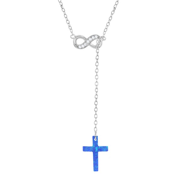 Sterling Silver Infinity Lariat avec initiale disque et Cross Necklace