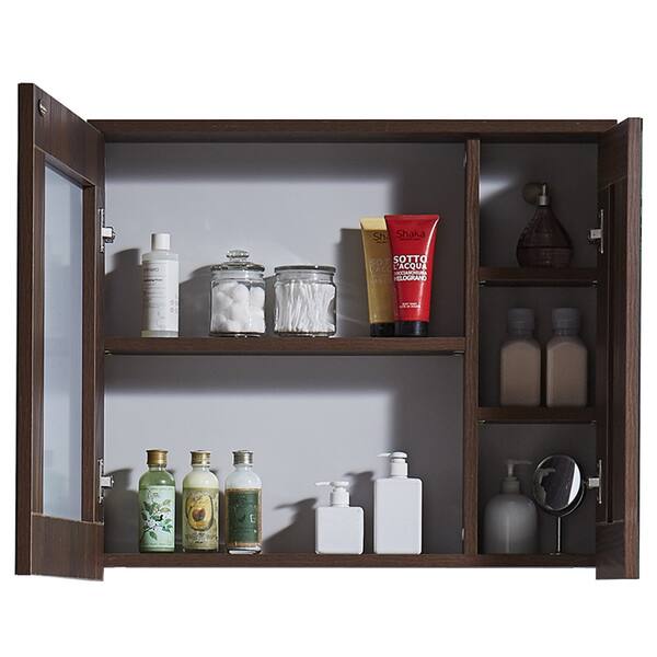 Shop Infurniture Grey And Brown Finish Glass And Wood 29 5 Inch Medicine Cabinet Overstock 15922251 Wood Finish Textured