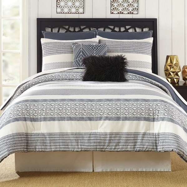 Presidio Square Deco Striped 7-piece Comforter Set - Grey/White