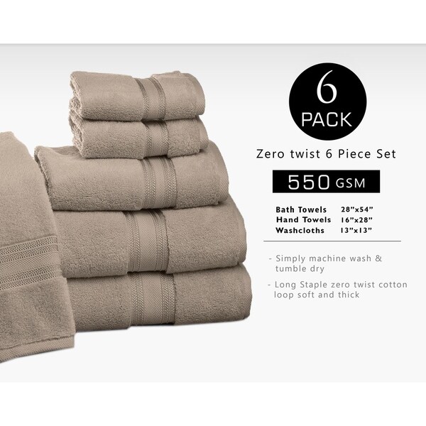 Lezeth Collection-Super Absorb 100% Cotton Zero-Twist 6-piece
