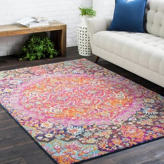 slide 1 of 1, Annie Pink & Purple Bohemian Medallion Area Rug (3'11 x 5'7)