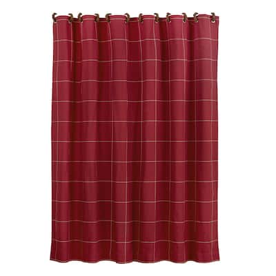 HiEnd Accents Red Cotton 72-inch x 72-inch Window Pane Shower Curtain With Button Detail