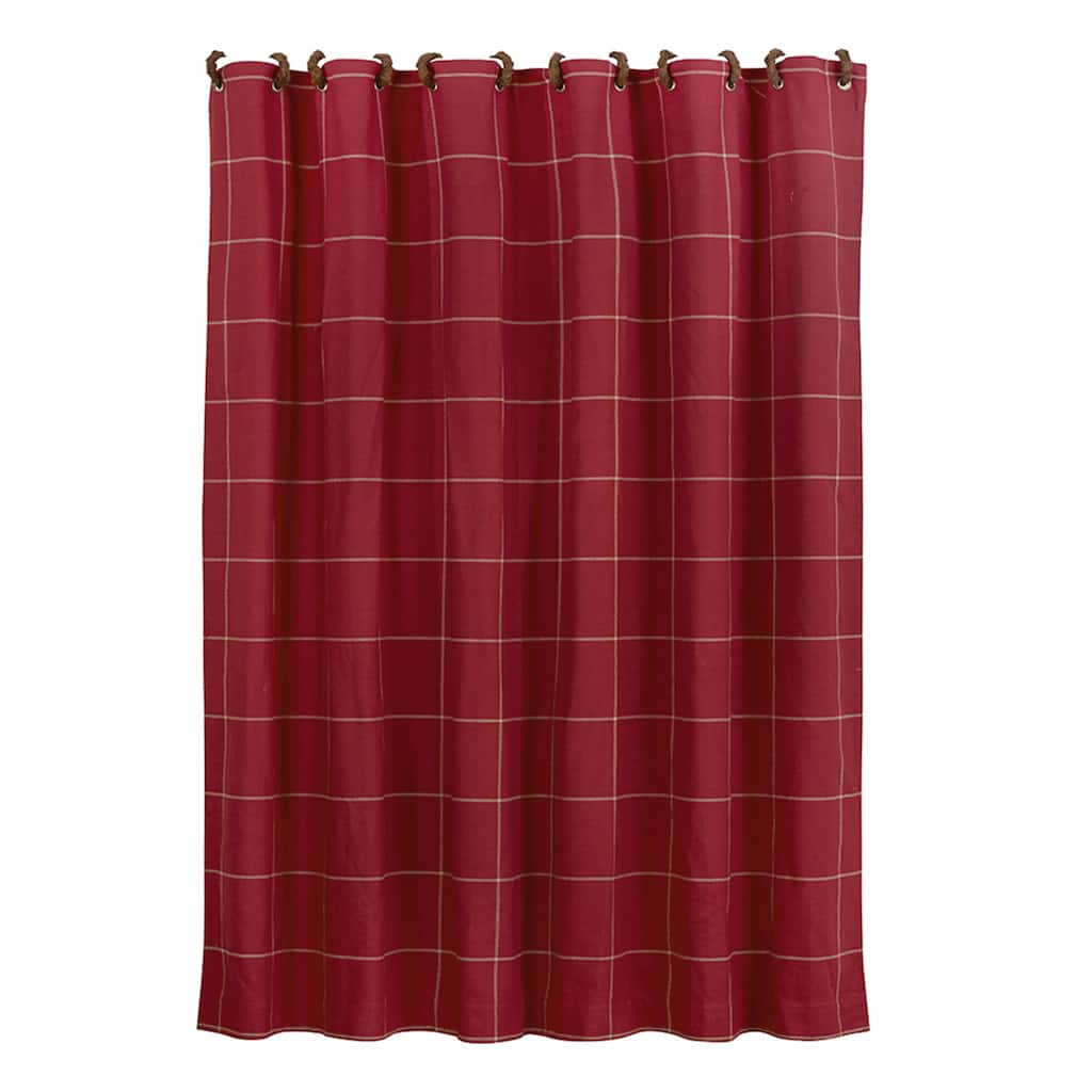 HiEnd Accents Red Cotton 72-inch x 72-inch Window Pane Shower Curtain With Button Detail