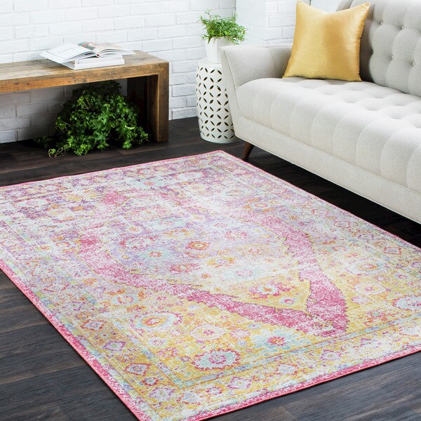 Vintage Distressed Oriental Pink Area Rug - 2' x 3'