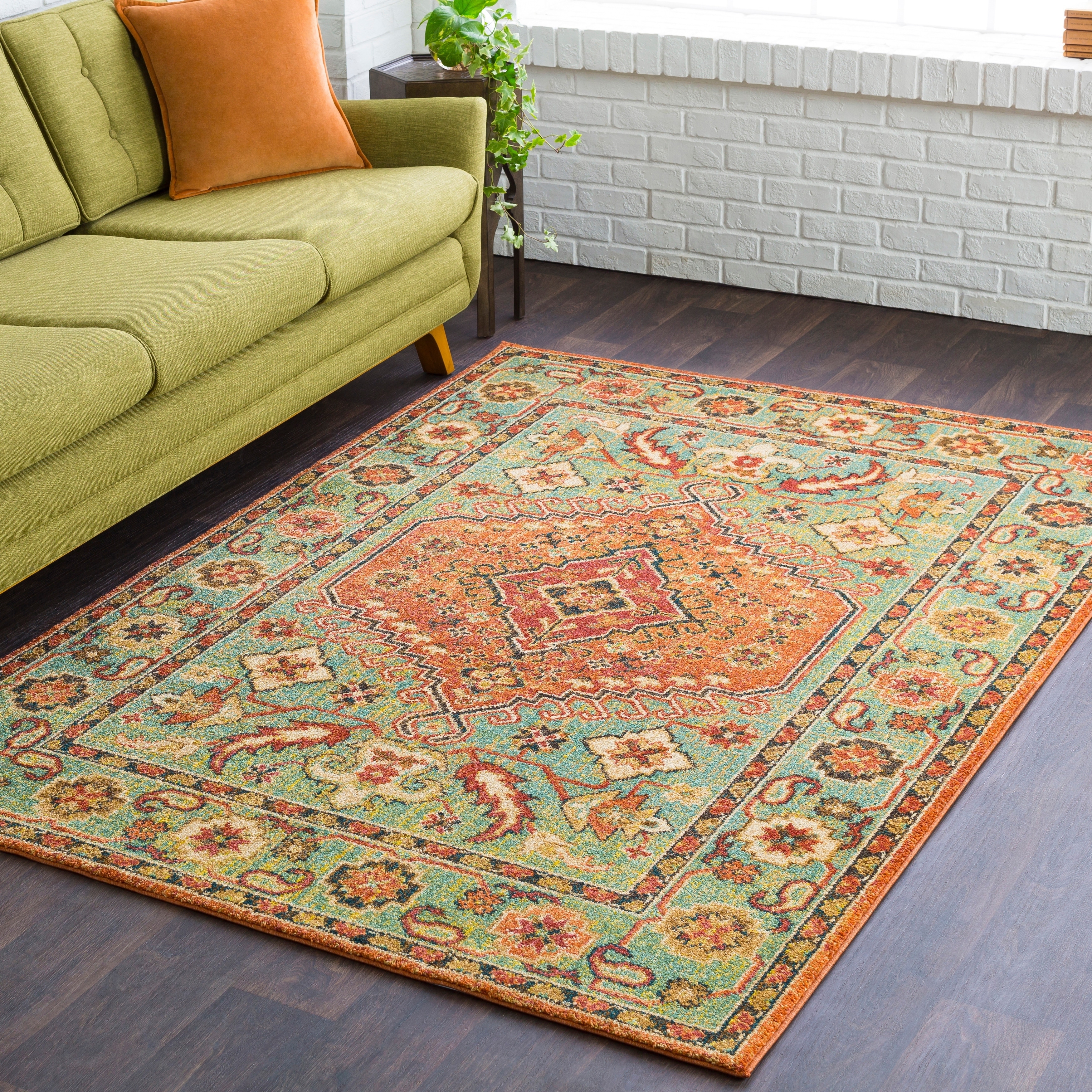 Hillary Southwestern Orange Green Area Rug 2 X 3 Orange Green Area Rug