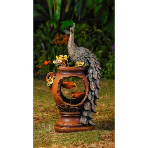 Jeco Peacock Polyresin/Fiberglass Water Fountain with LED Lighting