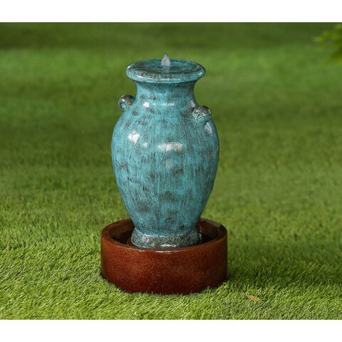 Jeco Turquoise Polyresin Vase Water Fountain with Brown Base