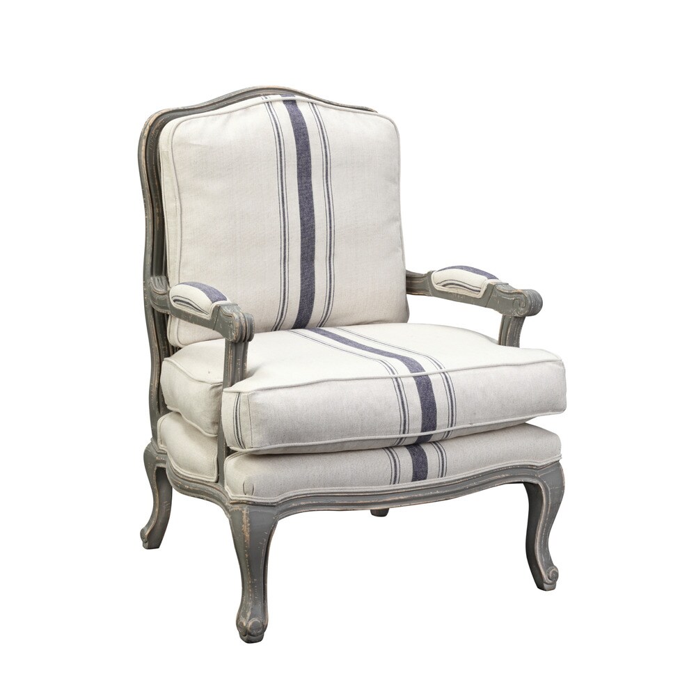 grey and white striped armchair