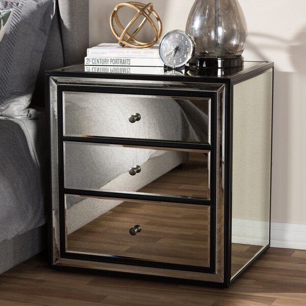 Art Deco Style Mirrored Nightstand by Baxton Studio Free