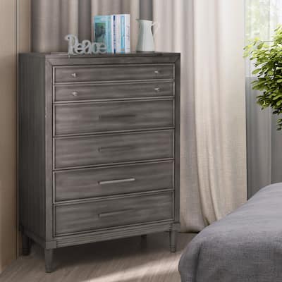 Hax Transitional Grey Solid Wood 5-Drawer Chest with Flip-top Jewelry Case by Furniture of America