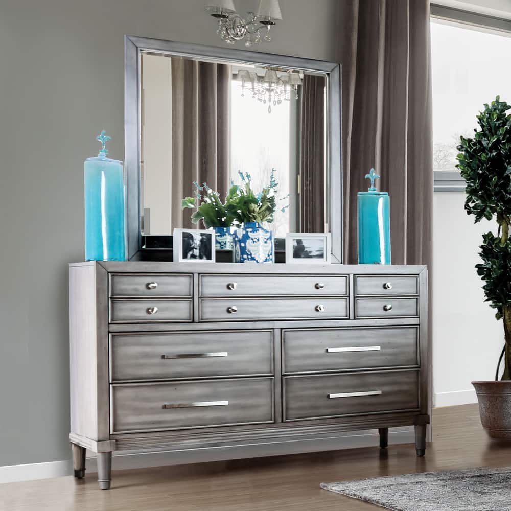 Hax Transitional Grey Solid Wood 7-Drawer 2-piece Dresser and Mirror Set by Furniture of America