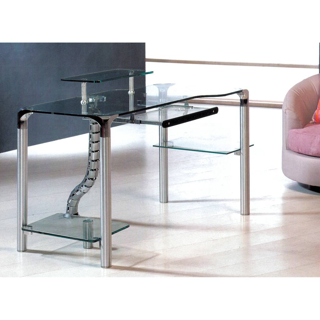 Glass Collection Large Glass Top Computer Desk with Keyboard Tray and Raised Moniter Platform, Large, Clear
