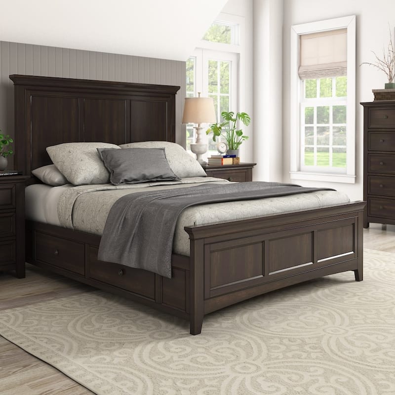 Ediline Queen Size Wood Panel Platform Storage Bed by iNSPIRE Q Classic - Antique Black - Two Sides of Storage