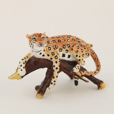 Leopard on a Branch Yellow Pewter Trinket Box