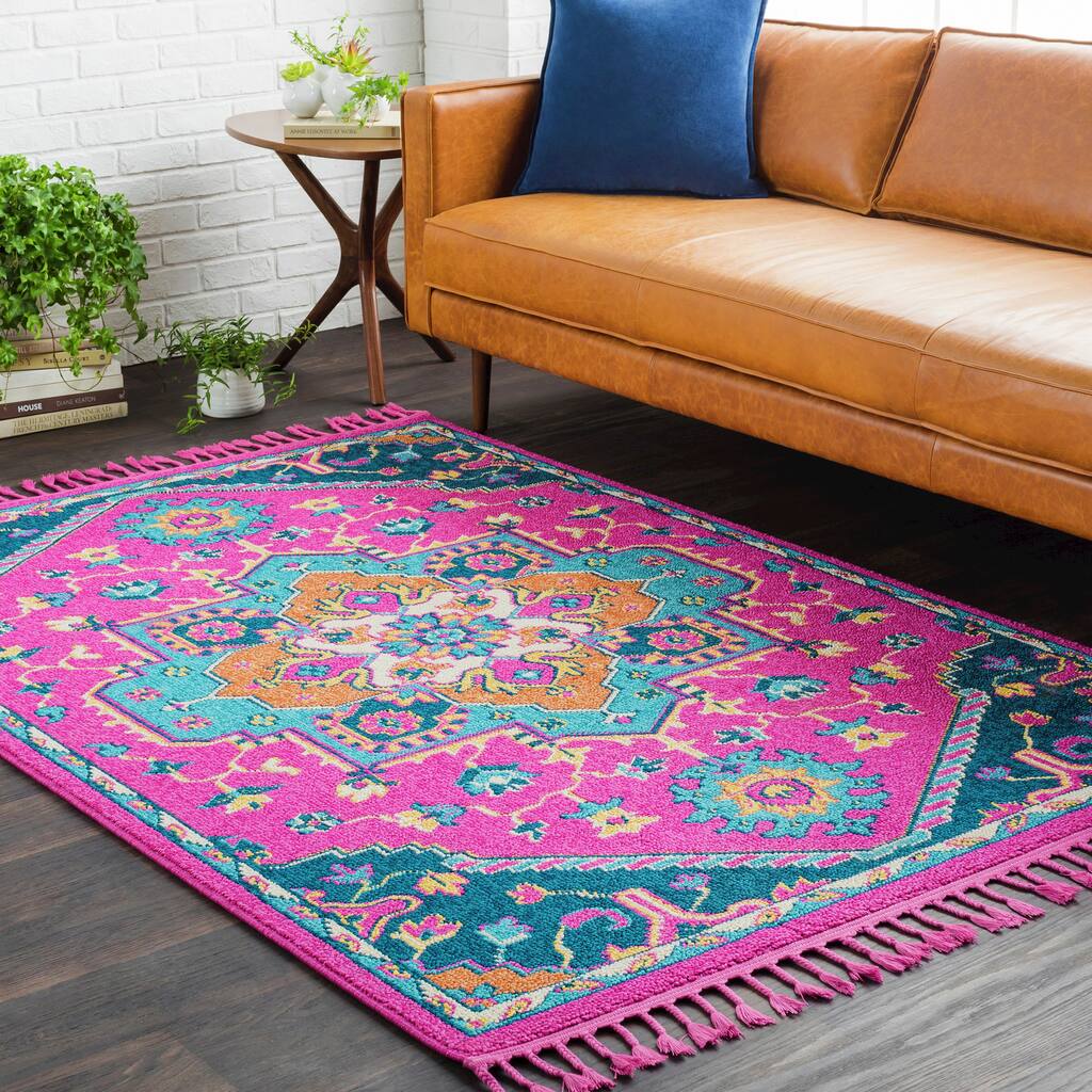 Boho Medallion Tassel Pink Area Rug (5' x 7'3) - 5' x 7'3"