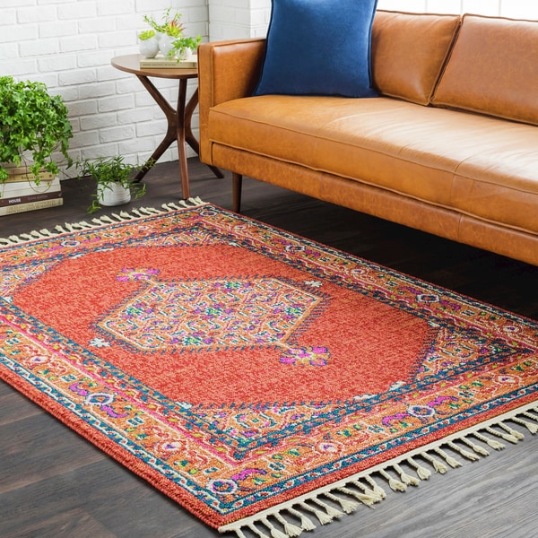 Boho Persian Tassel Orange Area Rug (5' x 7'3) - 5' x 7'3"