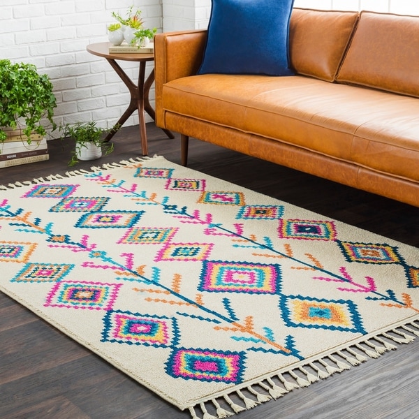Boho Moroccan Tassel Multi Colored Area Rug - 5' x 7'3"