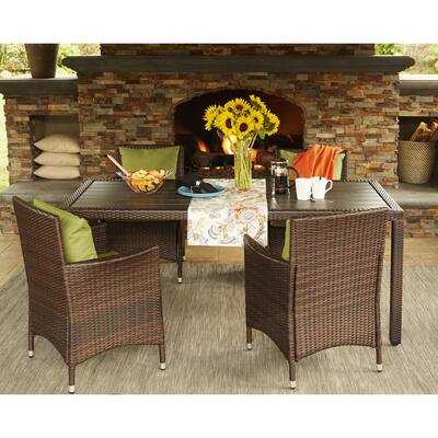 Handy Living Aldrich Brown Indoor/Outdoor 5 Piece Rectangle Dining Set with Sunbrella Cilantro Cushions