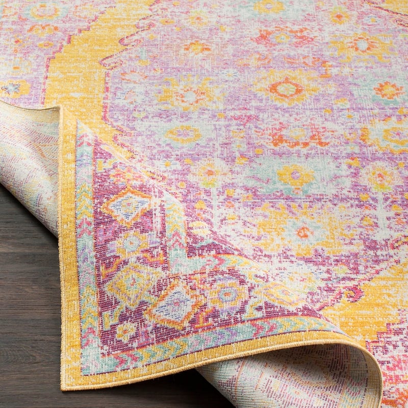 Vintage Distressed Oriental Pink Area Rug - 9' x 13'