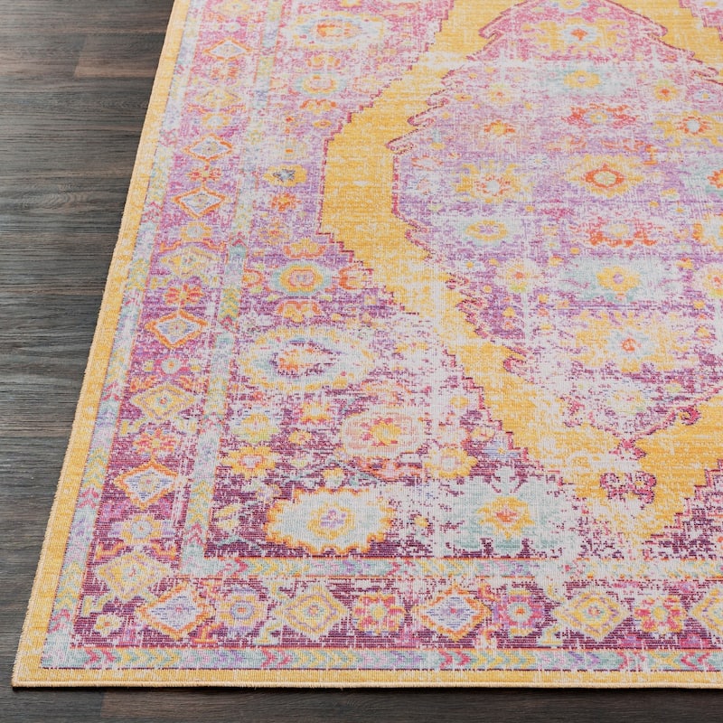Vintage Distressed Oriental Pink Area Rug - 9' x 13'