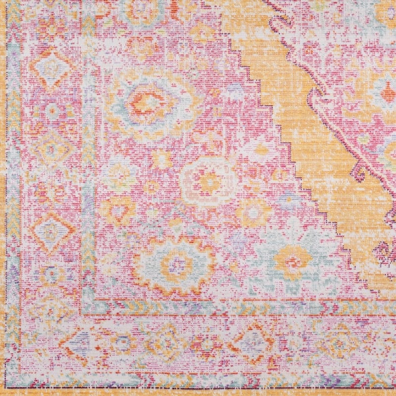 Vintage Distressed Oriental Pink Area Rug - 9' x 13'