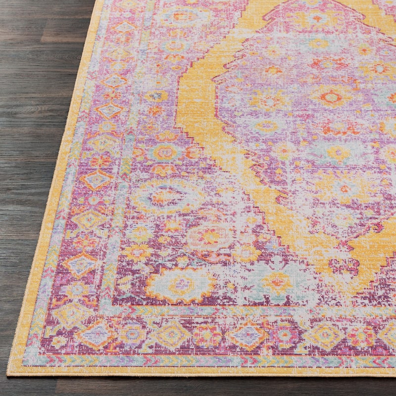 Vintage Distressed Oriental Pink Area Rug - 9' x 13'