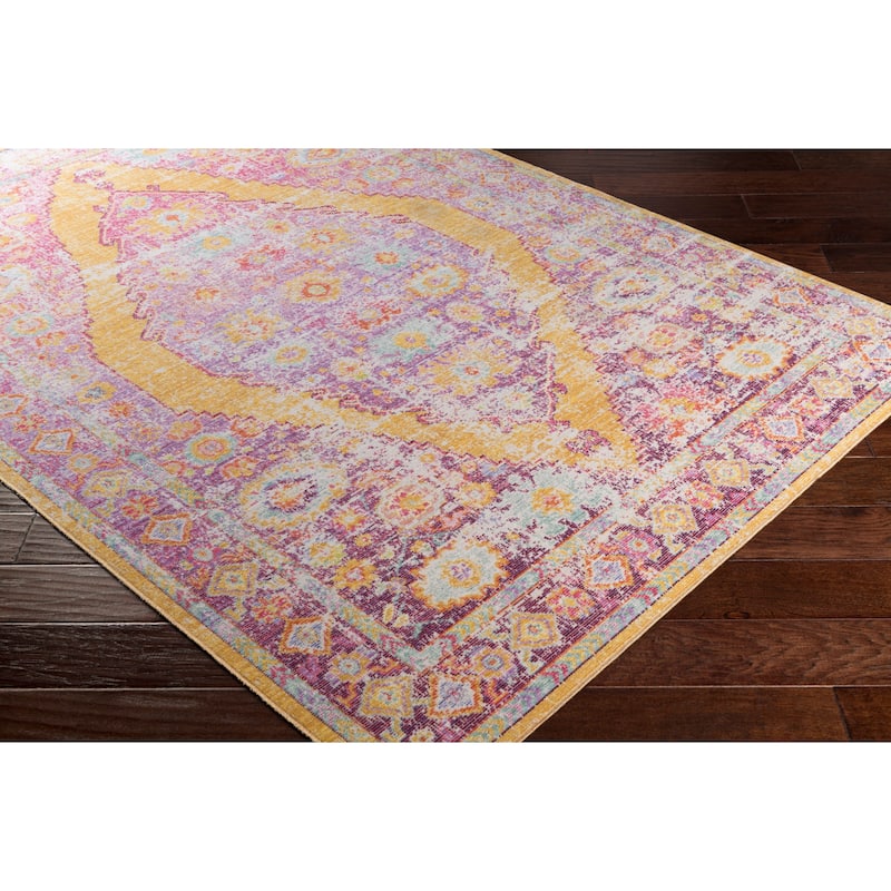 Vintage Distressed Oriental Pink Area Rug - 9' x 13'