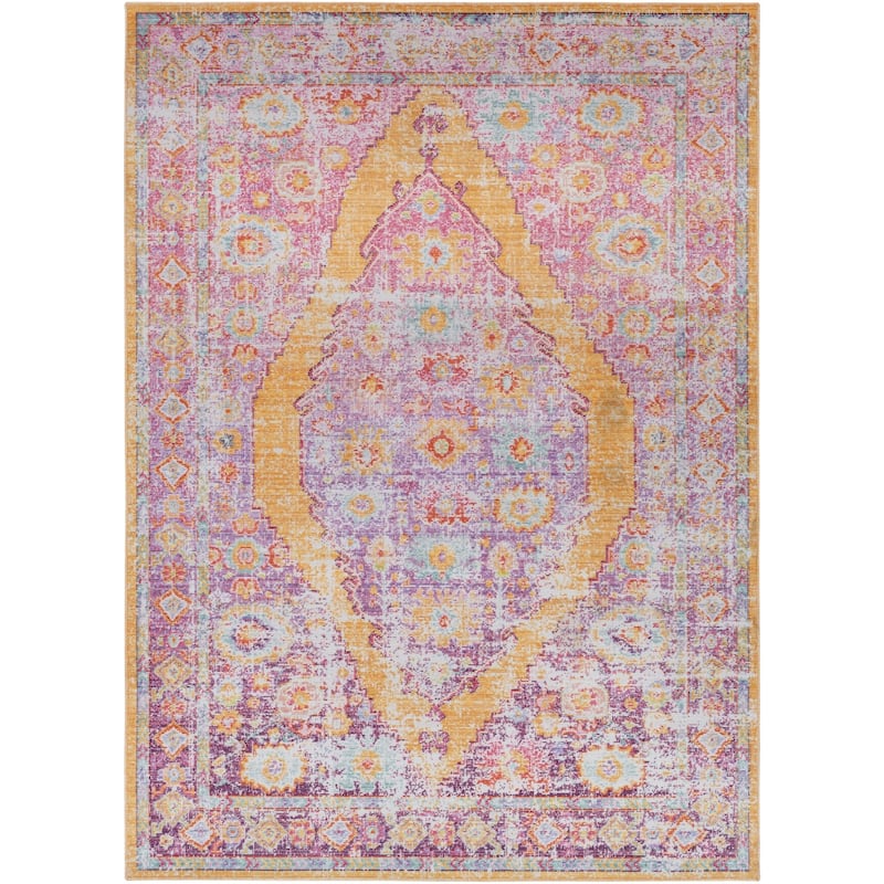 Vintage Distressed Oriental Pink Area Rug - 9' x 13' - 9' x 13' - Yellow/Pink