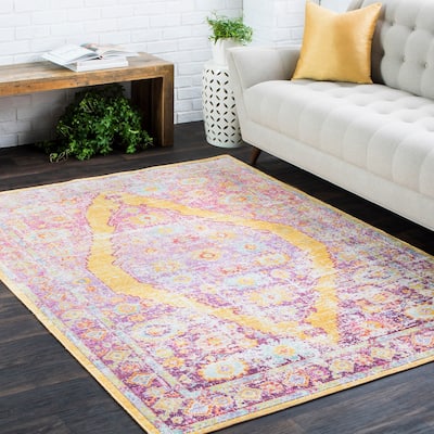 Vintage Distressed Oriental Pink Area Rug - 9' x 13'