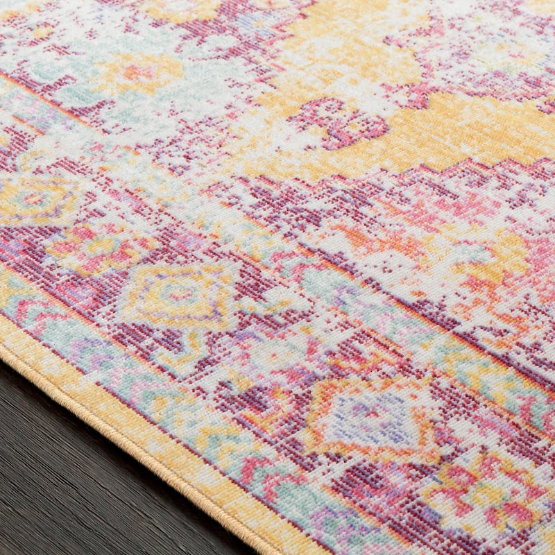 Vintage Distressed Oriental Pink Area Rug - 9' x 13'