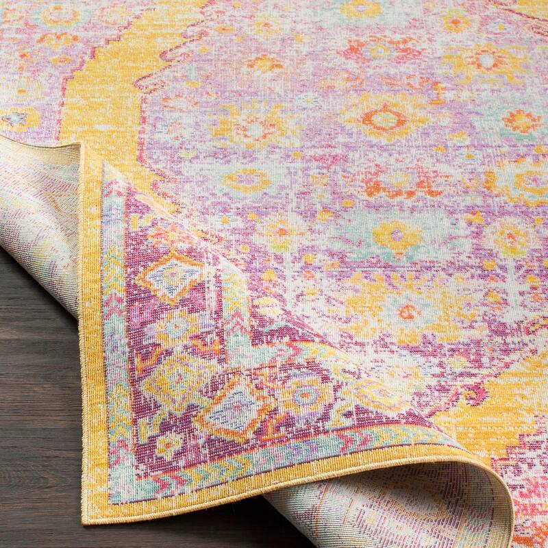 Vintage Distressed Oriental Pink Area Rug - 9' x 13'