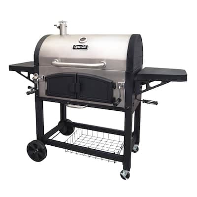 Dyna-Glo Silver/Black Porcelain/Cast Iron X-Large Premium Dual Chamber Charcoal Grill